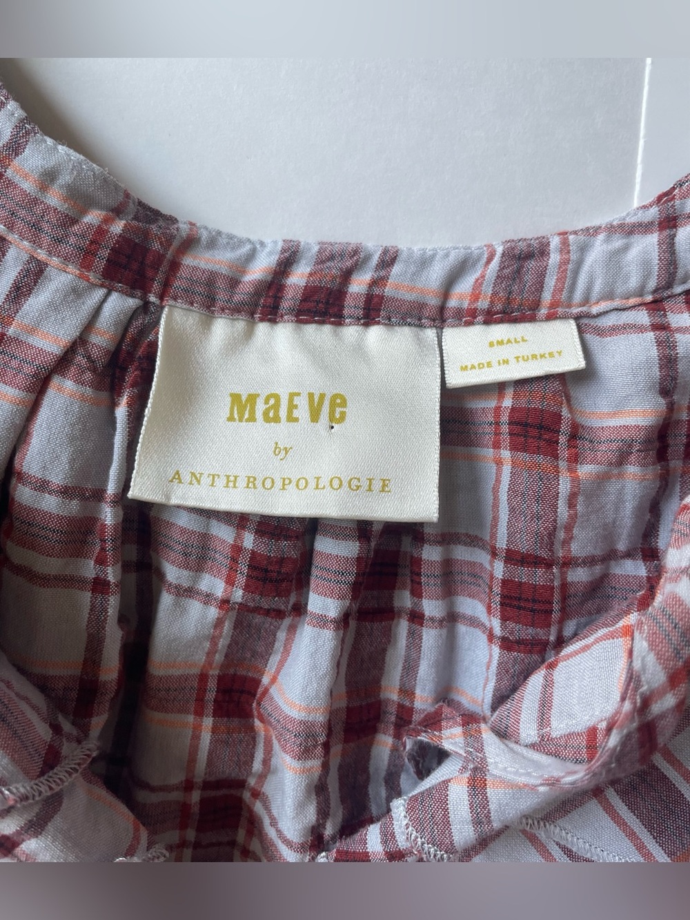 Anthropologie Red and Light Blue Plaid Button-Down Shirt - Picture 2 of 9